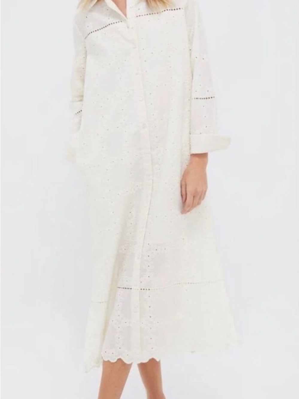 Pomander Place Cream Eyelet Midi Shirt Dress